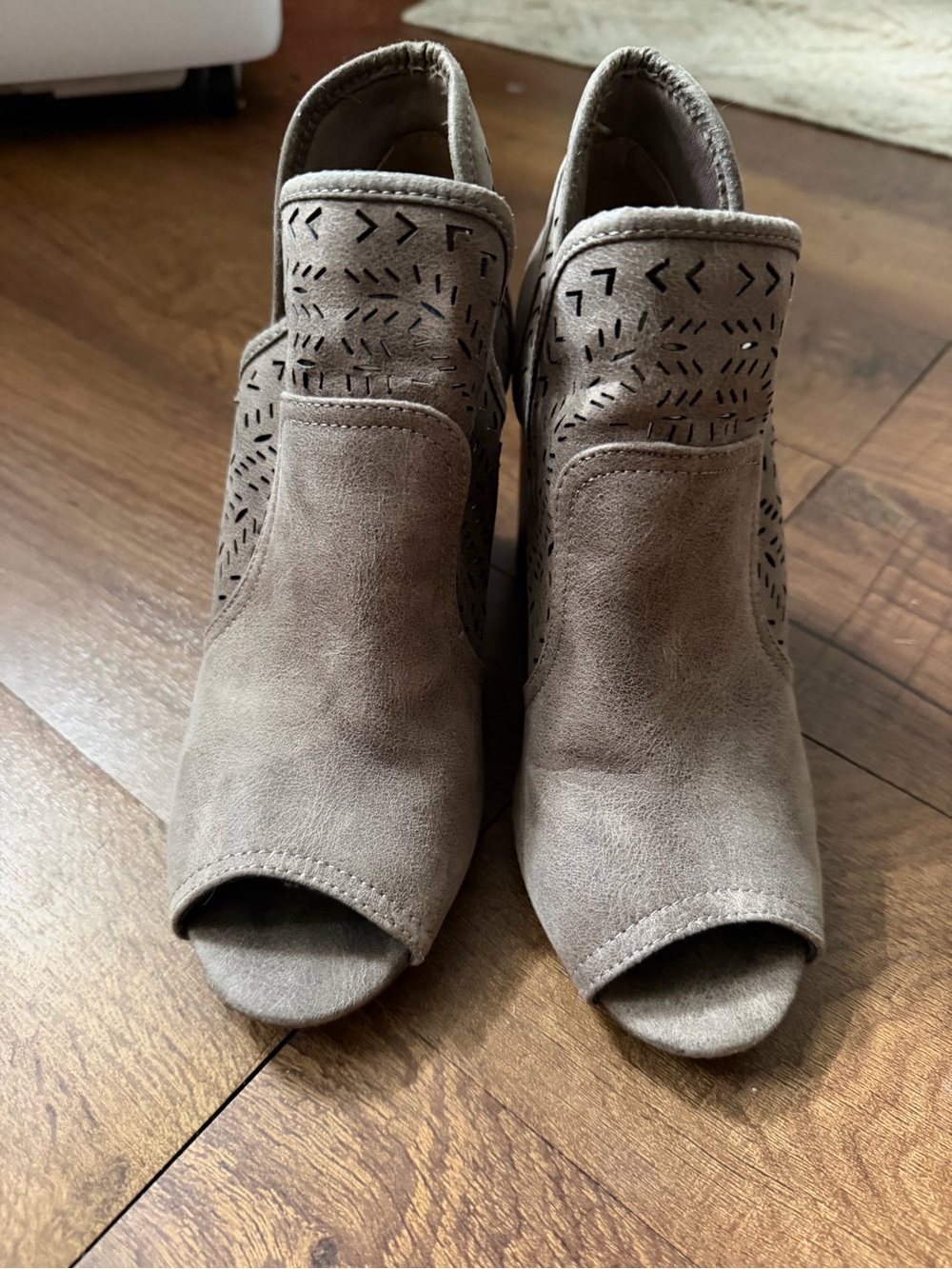 Fergalicious Taupe Suede Peep-Toe Ankle Booties
